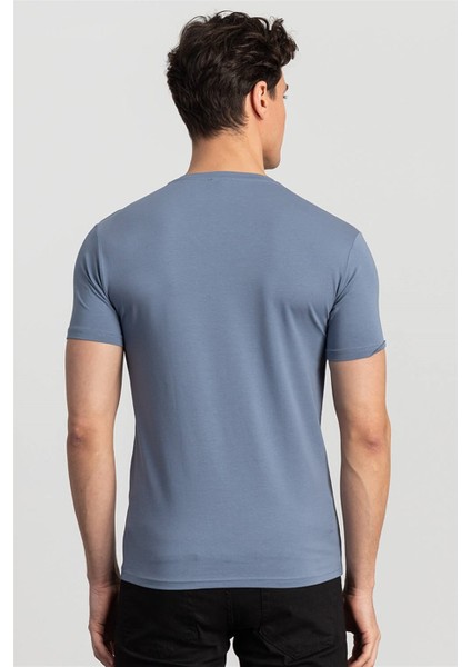 Slim Fit Dar Kesim V Yaka Düz Basic Kısa Kol T-Shirt