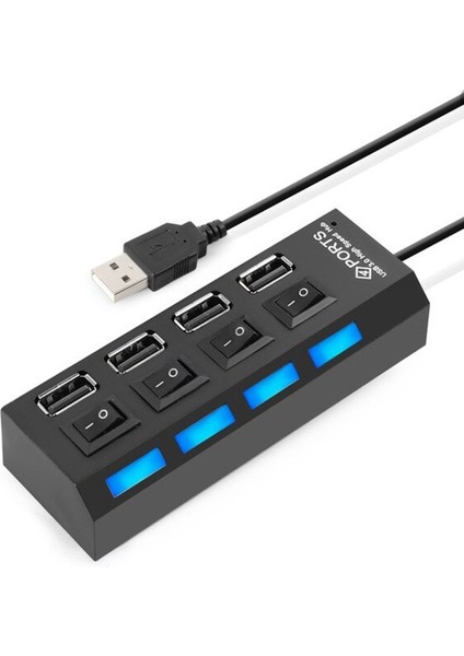 4 Port USB Çoklayıcı 2.0 Hub Switch Çevirici Tuşlu Çoğaltıcı Işıklı Anahtarlı Dönüştürücü