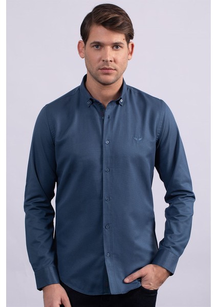 Slim Fit Dar Kesim Uzun Kol Poplin Oxford