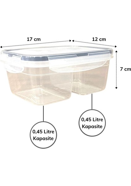 2 Bölmeli 0,45+0,45 Litre Kilitli Kapaklı Erzak Saklama Kabı LC-524
