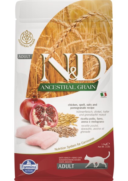 Ancestral Grain Düşük Tahıllı Tavuklu ve Narlı Kısırlaştırılmış Kedi Maması 10KG