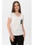 Kadın Cebi Pul Işlemeli V Yaka Oversize Tişört 220004 - 3