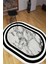 Siyah Beyaz Şeritli Mermer Desenli Oval Halı (Makinada Yıkanabilir Kaymaz Dot Taban) - ES1108 1
