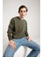 Oversize Asit Yıkamalı Haki Erkek Sweatshirt 1