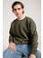 Oversize Asit Yıkamalı Haki Erkek Sweatshirt 3