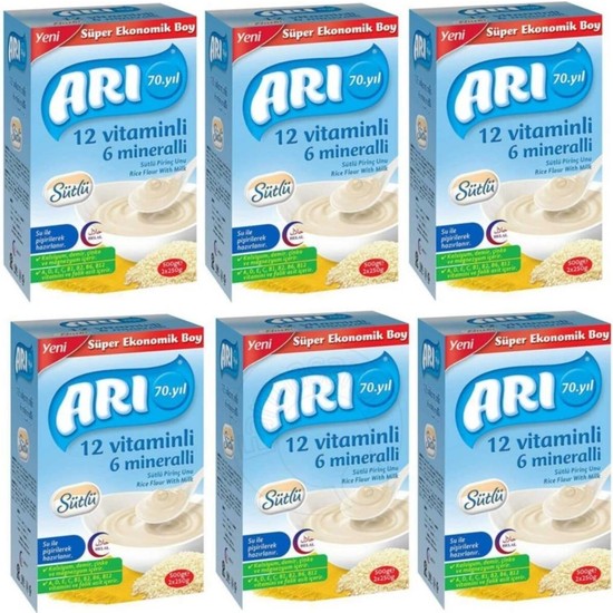 Arı Mama 12 Vitaminli 6 Mineralli 500 gr Sütlü Pirinç Unu 6'lı *500 gr