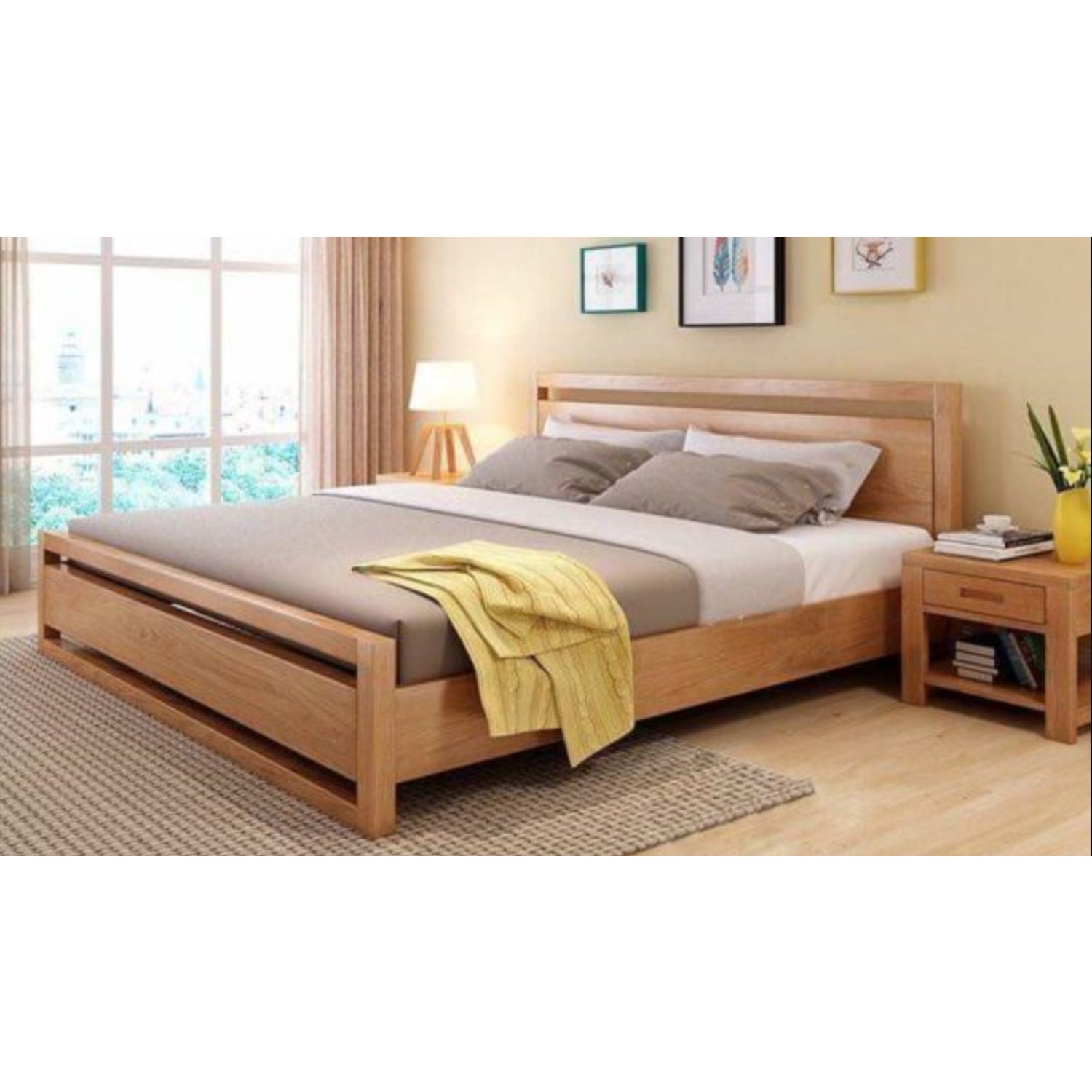 Кровать обычная двуспальная деревянная