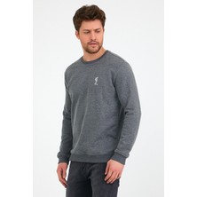 Polo State Erkek Iskelet Nakışlı 3 Iplik Bisiklet Yaka Sweatshirt  Antrasit