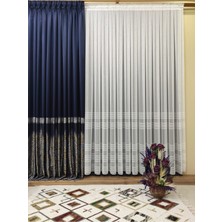 Perhal Yatay Çizgi Desenli Simli 1-2 Seyrek Pile Tül Perde