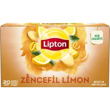 Lipton Zencefil Limon Bitki Süzen Bardak Poşet Çayı 20LI x 12 Adet