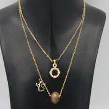 Şapkadan Kadın Katlı Zincir Kolye Altın Renk Melek Desenli