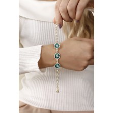 Lia Berto Altın Kaplama Su Yolu Nazar Boncuk Üçlü Camgöz 925 Ayar Gümüş Bileklik