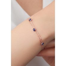 TMT Silver Gümüş Rose Göz Nazar Boncuklu Iki Zincirli Bileklik