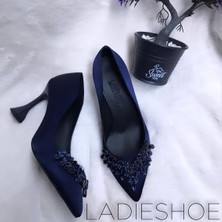 Ladieshoe Şampanya Topuk Taşlı Lacivert