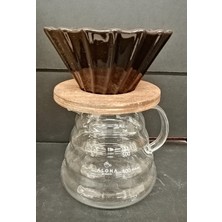 Grossberg Coffee Ahşap Stantlı V60 Dripper Brosilikat Kahve Sürahisi Set