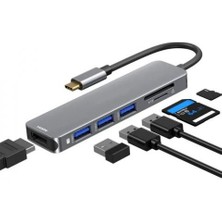 Airsky Type-C To 3*usb 3.0 4K Ultra Hd HDMI Sd Tf Kart Girişli 6 In 1 Çevirici Hub Adaptör