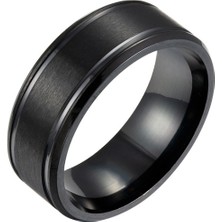 Chavin Söz Nişan Siyah Ip Kaplama Bayan Erkek Çelik Yüzük EC42SY