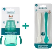 Mamajoo Kulplu Eğitici Bardak 160 ml & İkili Beslenme Kaşığı / Yeşil