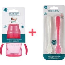 Mamajoo Kulplu Eğitici Bardak 160 ml & İkili Beslenme Kaşığı / Pembe