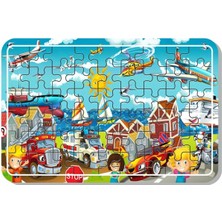 Lipyos Çöp Kamyonu, Itfaiye Arabası ve Taşıtlar 54 Parça 4'lü Ahşap Puzzle Set PUZ1708