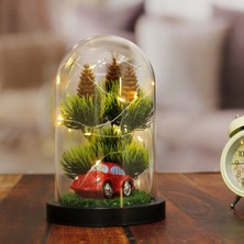 Mobgift Çam Ağacı Altında Vosvos Araba Tasarımlı Işıklı Fanus (Kırmızı)
