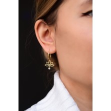 Papatya Silver 925 Ayar Gümüş Gold Kaplama Tek Taş Lotus Halka Küpe