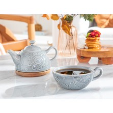 English Home Floral Poem Stoneware Demlik Seti 350 ml + 250 ml Gri