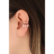 Lia Berto Rose Beyaz Taşlı Sarkıntılı Bagetler 925 Ayar Gümüş Kıkırdak