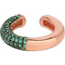 Lia Berto Rose Yarı Yeşil Taşlı Yarı Taşsız 925 Ayar Gümüş Kıkırdak