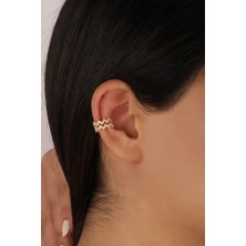 Lia Berto Altın Kaplama Çift Sıra Zirkon Taşlı 925 Ayar Gümüş Kıkırdak