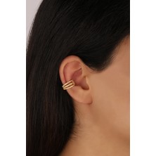 Lia Berto Altın Kaplama Üçlü Sıra Taşlı 925 Ayar Gümüş Kıkırdak