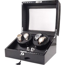 Stand Market  Otomatik Saat Kurma Kutusu (Winder) Piano Black 4+6 Siyah Içi Siyah LED Işık Sistemli