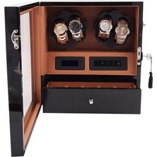 Stand Market Otomatik Saat Kurma Kutusu Piano Brown 4+5 Kahve Içi Taba LED Işık Sistemli