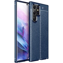 CoverZone Galaxy S22 Ultra Kılıf Niss Silikon Deri Görünümlü Lacivert