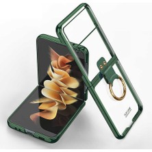 CoverZone Galaxy Z Flip 3 Kılıf  Yüzüklü Standlı Katlanabilen Metal Görünümlü Wonderful Kılıf Koyu Yeşil