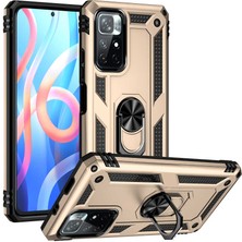 Case World Xiaomi Redmi Note 11 Kapak Military Yüzüklü Stantlı Panzer Tank Kılıf - Gold