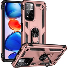 Case World Xiaomi Redmi Note 11 Pro Kapak Military Yüzüklü Stantlı Panzer Tank Kılıf - Rose Gold