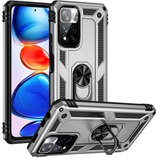 Case World Xiaomi Redmi Note 11 Pro Kapak Military Yüzüklü Stantlı Panzer Tank Kılıf - Gri