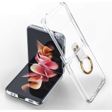 CoverZone Galaxy Z Flip 3 Kılıf  Yüzüklü Standlı Katlanabilen Metal Görünümlü Wonderful Kılıf Koyu Renksiz
