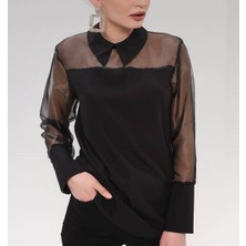 Selection By Shd Siyah Tül Detaylı Bluz