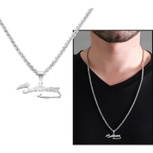 DAVİD BLACK Atatürk Imzalı Silver Renk Çelik Erkek Kolye