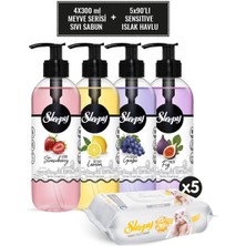 Sleepy Meyve Serisi 4'lü Avantaj Paketi 4×300 ml Sıvı Sabun Seti + Sensitive Islak Havlu 5X90