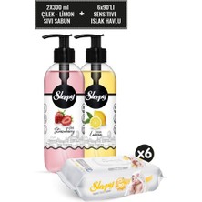 Sleepy Çilek Sıvı Sabun 300 ml & Limon Sıvı Sabun 300 ml Sıvı Sabun + Sensitive Islak Havlu 6X90