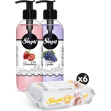 Sleepy Çilek Sıvı Sabun 300 ml & Üzüm Sıvı Sabun 300 ml Sıvı Sabun Seti + Sensitive Islak Havlu 6X90