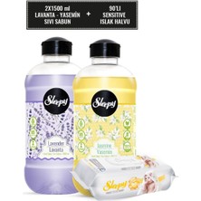 Sleepy Lavanta & Yasemin (2 Adet 1500 Ml) Sıvı Sabun Seti + Sensitive Islak Havlu