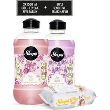 Sleepy Gül & Leylak (2 Adet 1500 Ml) Sıvı Sabun Seti + Sensitive Islak Havlu