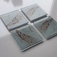 Decorita Cam Bardak Altlığı | 4'lü Takım Gold Detaylı Beyaz Mermer Görünümlü | 10cm x 10cm