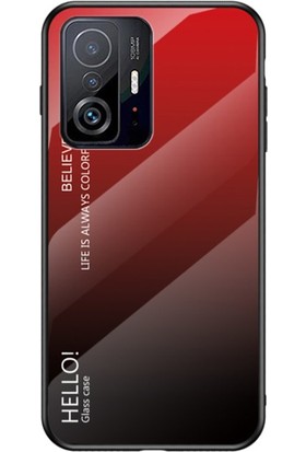 Dacare Xiaomi 11T/11T Pro Için Temperli Cam Hibrit Telefon Kılıfı - Siyah/kırmızı (Yurt Dışından)