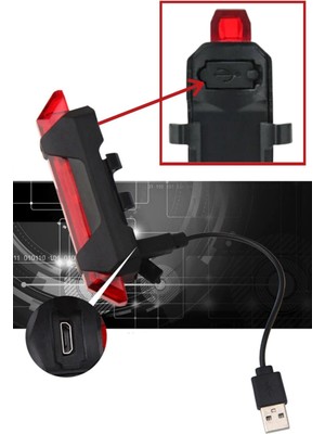 Usb'li Arka Stop Lamba 4 Mod Flaşör Güvenlik Uyarı Işığı