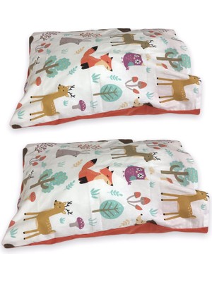 Bebek Özel Pamuklu 2'li Bebek Yastık Kılıfı (35 x 45 Cm) Doğa/kiremit (Fermuarsız)